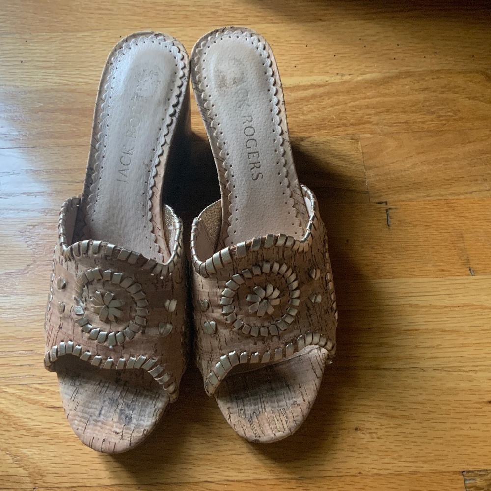 Jack Rogers Cork wedges with Gold trim